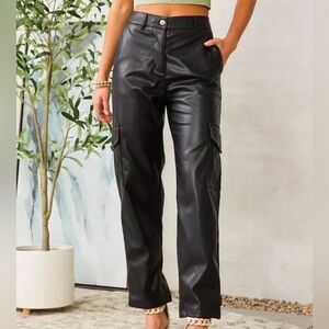 Shinestar Pleather Straight Leg Cargo
Pant